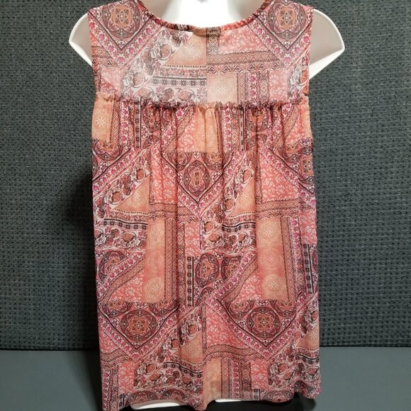 Bobbie Brooks Women's Size Medium Sleeveless Mosaic Peasant Top Pleated - Picture 1 of 6